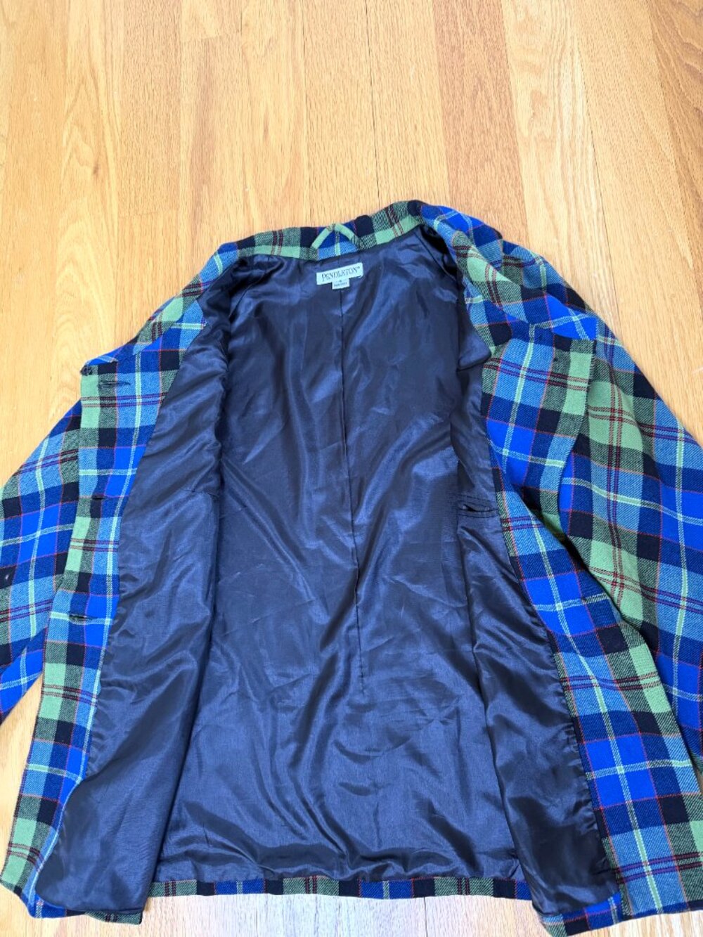 Pendleton Wool Plaid Jacket Green Cobalt Blue Wide Round Collar (16) - Picture 7 of 10